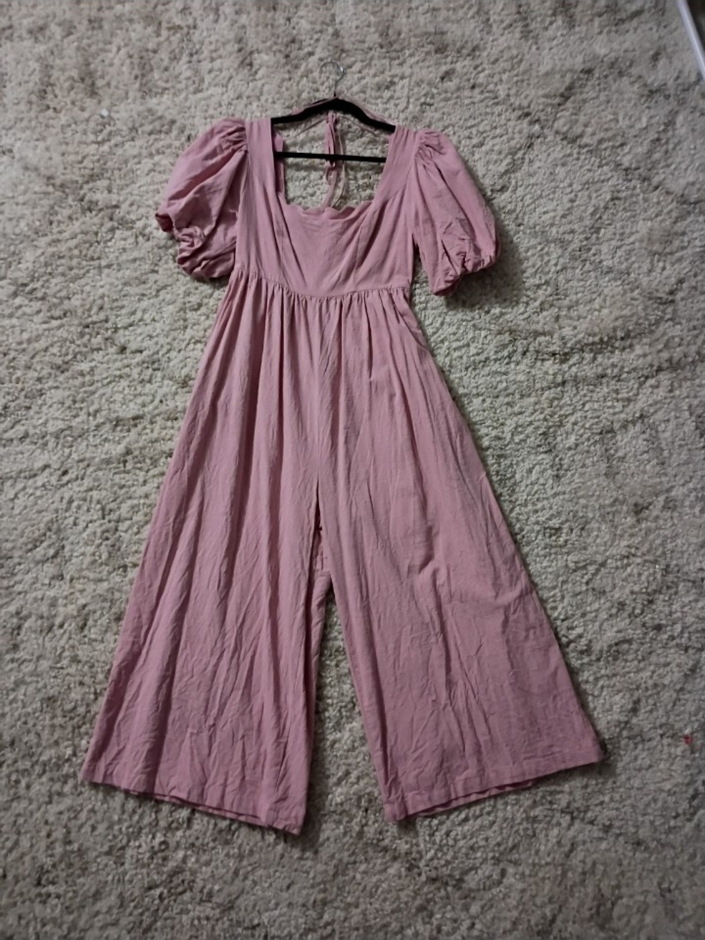 MABLE Dusty Pink Puff-Sleeve Wide-Leg Jumpsuit